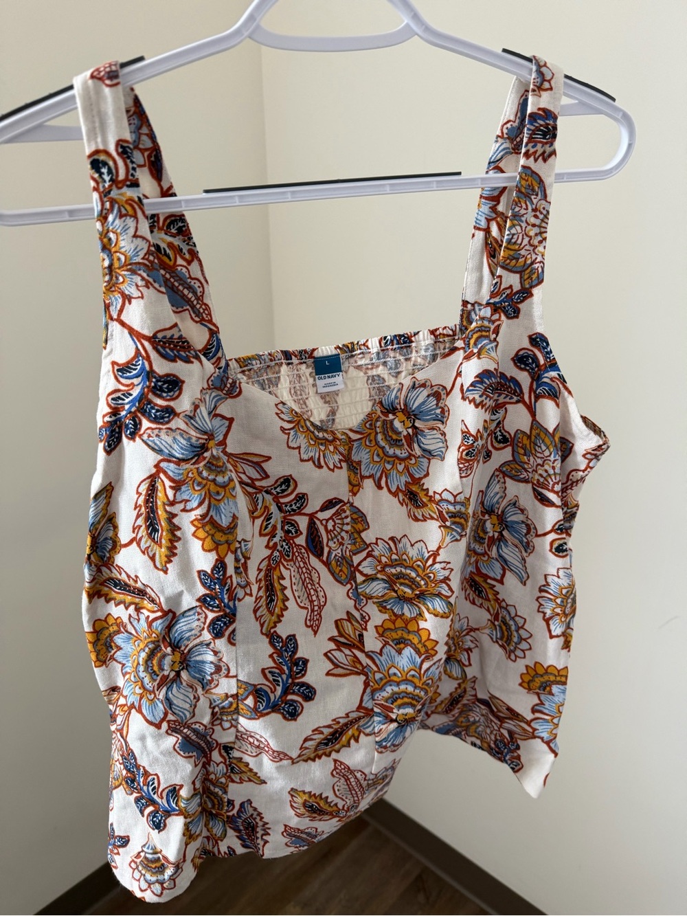 Old Navy Floral Square-Neck Tank Top in Cream, Blue & Mustard